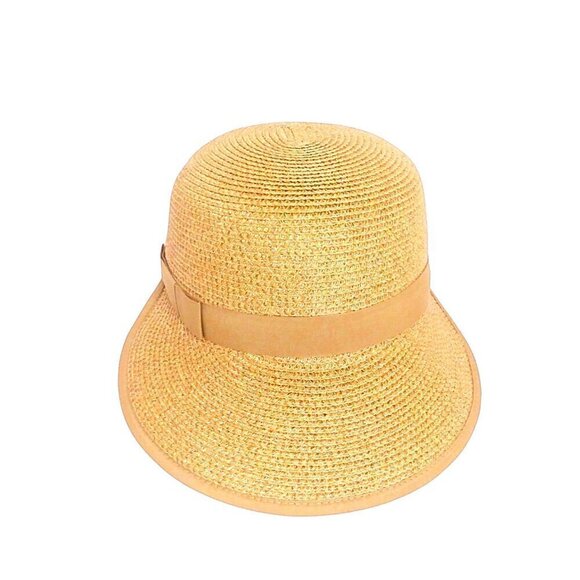 VINCE CAMUTO WOMEN'S TAN/GOLD STRAW SUNHAT W/ VISOR - Picture 1 of 4